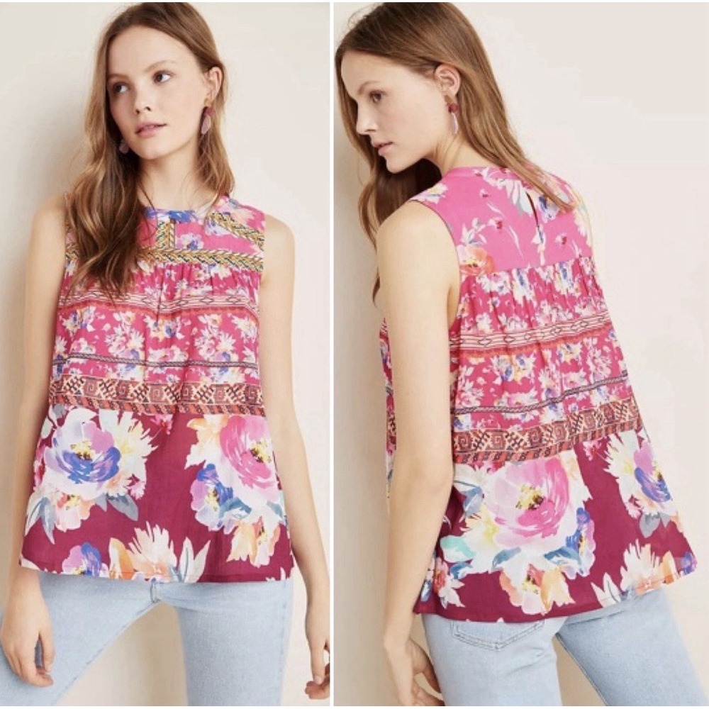 NWOT Anthropologie Vineet Bahl Roderiga Embroidered Blouse Size M Floral Top